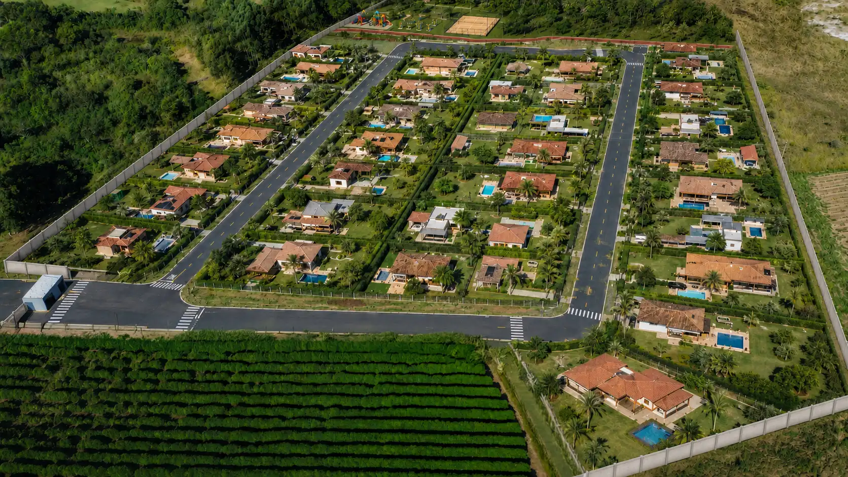 Perspectiva aérea ilustrativa do Reserva do Catuaí, lotes de chácara em Ibiraci MG