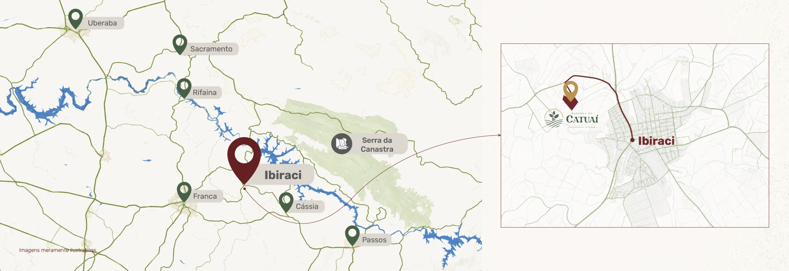 Mapa de localização do Reserva do Catuaí em Ibiraci MG, próximo de Franca SP